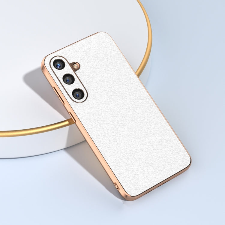 For Samsung Galaxy S24 5G Nano Plating Genuine Leather Wave Series Phone Case(Grey) - HoMEdemic™ 