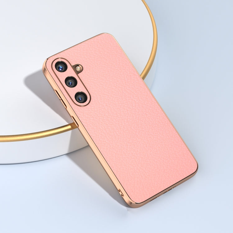 For Samsung Galaxy S24 5G Nano Plating Genuine Leather Wave Series Phone Case(Pink) - HoMEdemic™ 