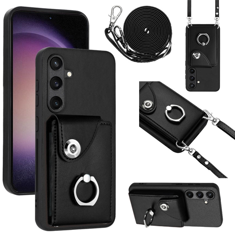 For Samsung Galaxy S24 5G Organ Card Bag Ring Holder Phone Case with Long Lanyard(Black) - HoMEdemic™ 