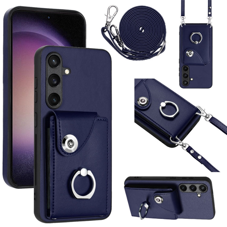 For Samsung Galaxy S24 5G Organ Card Bag Ring Holder Phone Case with Long Lanyard(Blue) - HoMEdemic™ 