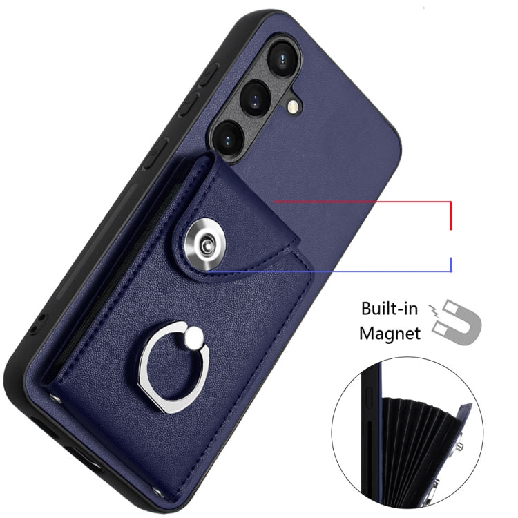 For Samsung Galaxy S24 5G Organ Card Bag Ring Holder Phone Case with Long Lanyard(Blue) - HoMEdemic™ 
