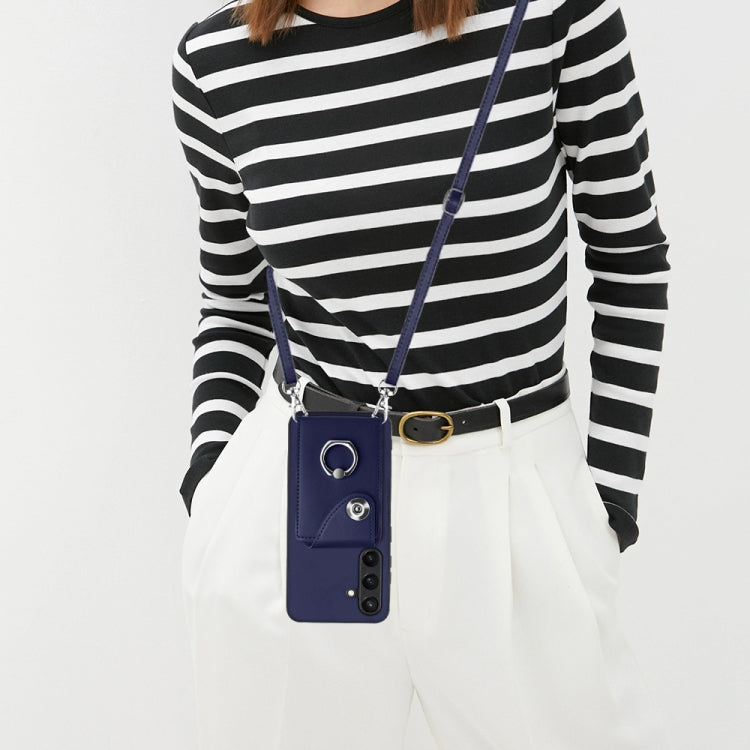 For Samsung Galaxy S24 5G Organ Card Bag Ring Holder Phone Case with Long Lanyard(Blue) - HoMEdemic™ 