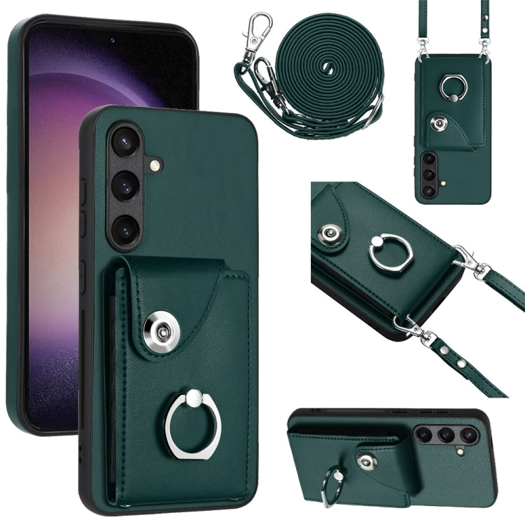 For Samsung Galaxy S24 5G Organ Card Bag Ring Holder Phone Case with Long Lanyard(Green) - HoMEdemic™ 