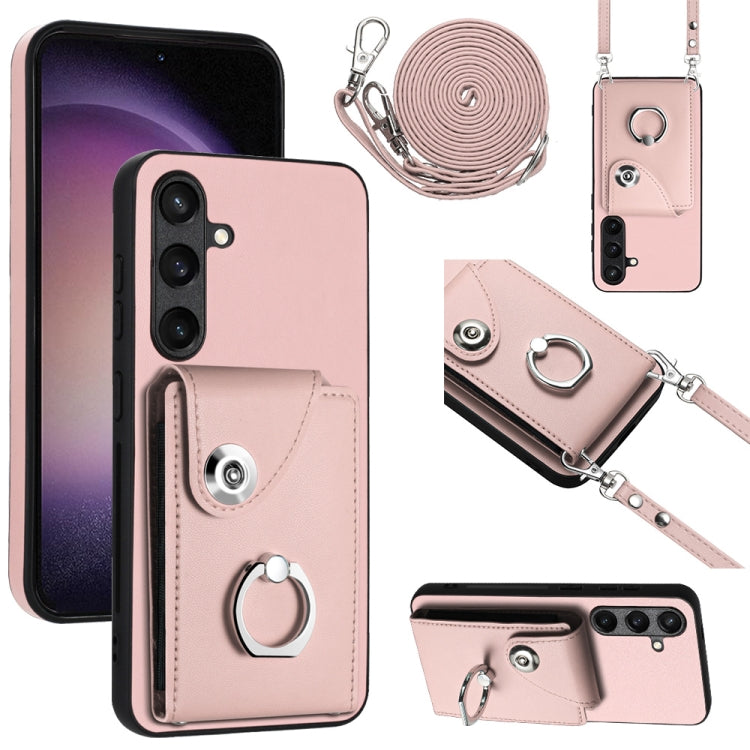 For Samsung Galaxy S24 5G Organ Card Bag Ring Holder Phone Case with Long Lanyard(Pink) - HoMEdemic™ 