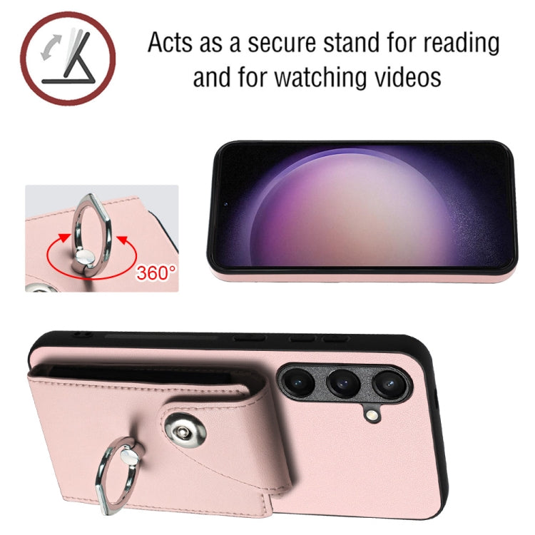 For Samsung Galaxy S24 5G Organ Card Bag Ring Holder Phone Case with Long Lanyard(Pink) - HoMEdemic™ 
