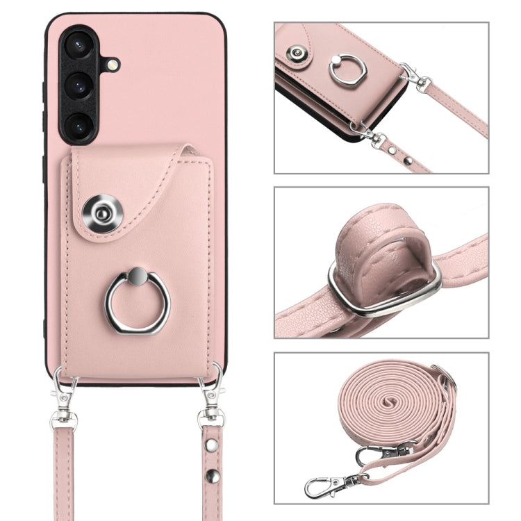 For Samsung Galaxy S24 5G Organ Card Bag Ring Holder Phone Case with Long Lanyard(Pink) - HoMEdemic™ 