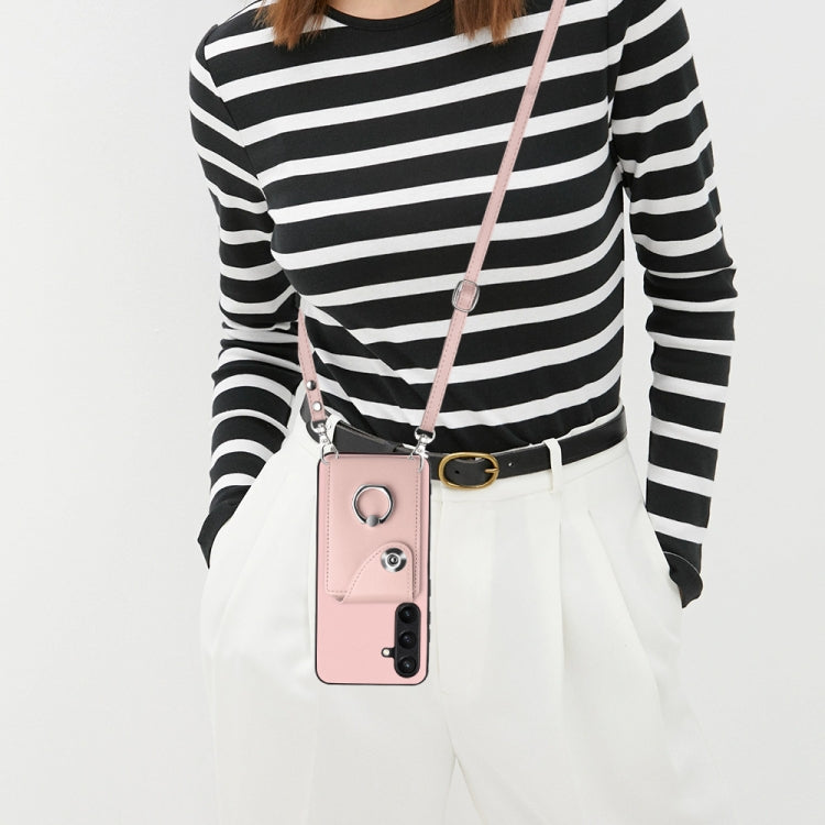 For Samsung Galaxy S24 5G Organ Card Bag Ring Holder Phone Case with Long Lanyard(Pink) - HoMEdemic™ 