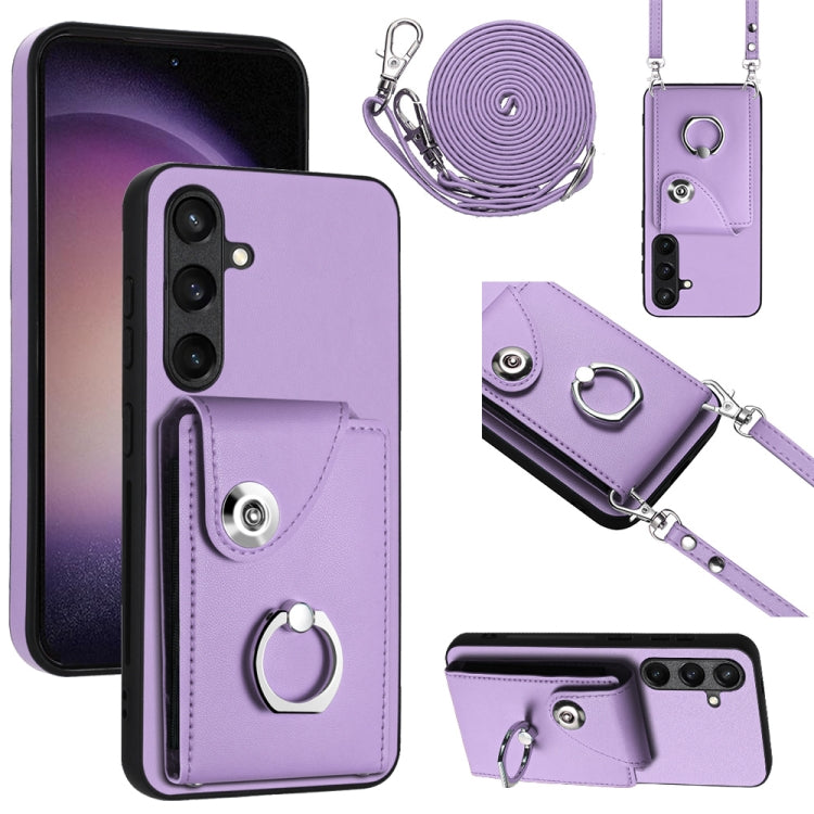 For Samsung Galaxy S24 5G Organ Card Bag Ring Holder Phone Case with Long Lanyard(Purple) - HoMEdemic™ 