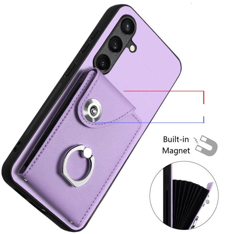 For Samsung Galaxy S24 5G Organ Card Bag Ring Holder Phone Case with Long Lanyard(Purple) - HoMEdemic™ 