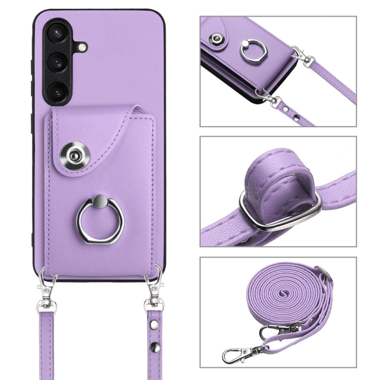 For Samsung Galaxy S24 5G Organ Card Bag Ring Holder Phone Case with Long Lanyard(Purple) - HoMEdemic™ 