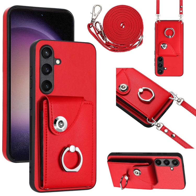 For Samsung Galaxy S24 5G Organ Card Bag Ring Holder Phone Case with Long Lanyard(Red) - HoMEdemic™ 