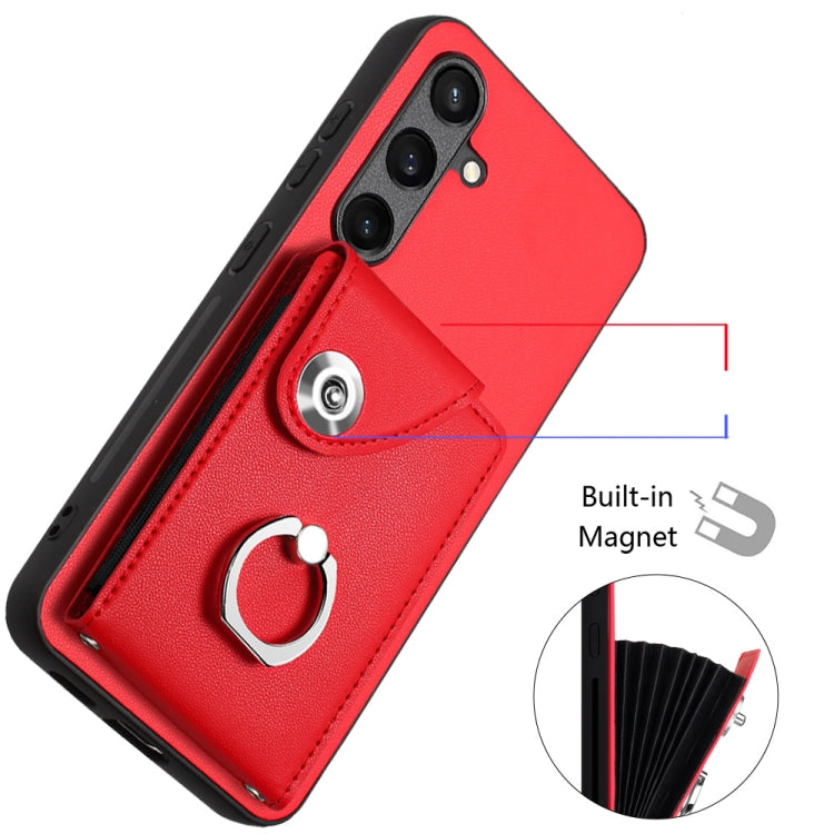 For Samsung Galaxy S24 5G Organ Card Bag Ring Holder Phone Case with Long Lanyard(Red) - HoMEdemic™ 