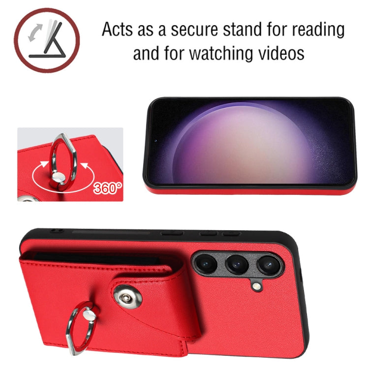 For Samsung Galaxy S24 5G Organ Card Bag Ring Holder Phone Case with Long Lanyard(Red) - HoMEdemic™ 