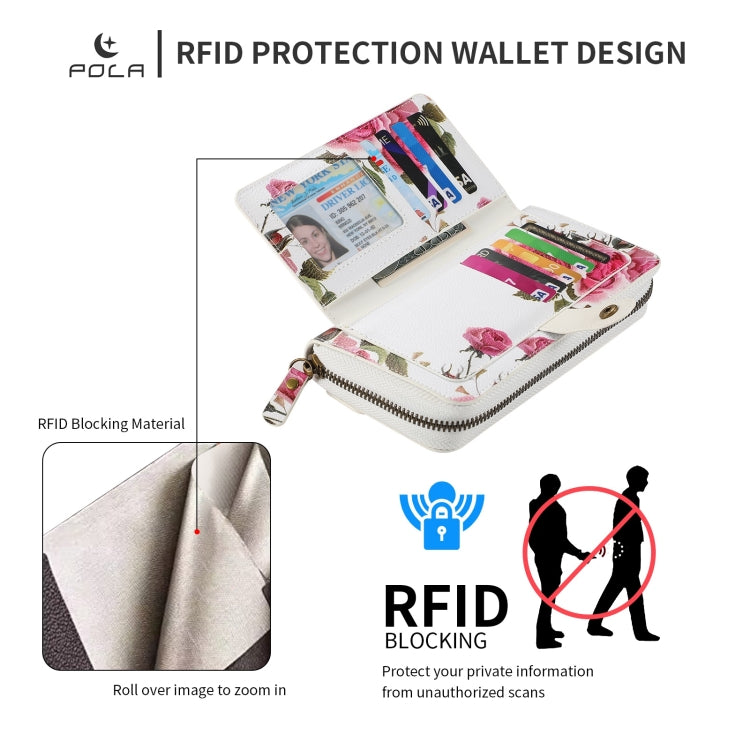 For Samsung Galaxy S24 5G POLA Flower Multi-functional Zipper Wallet Leather Phone Case(Beige) - HoMEdemic™ 