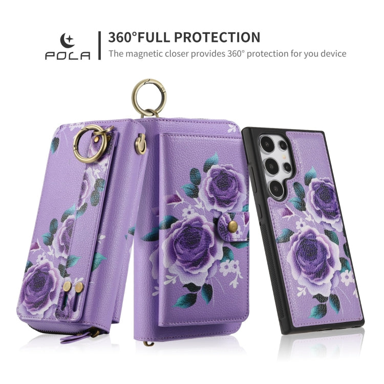 For Samsung Galaxy S24 5G POLA Flower Multi-functional Zipper Wallet Leather Phone Case(Purple) - HoMEdemic™ 