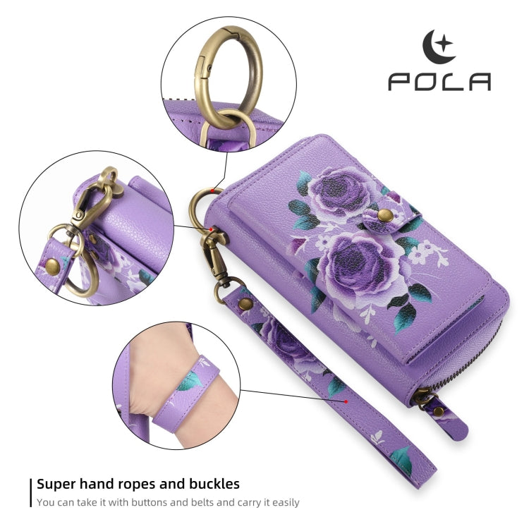 For Samsung Galaxy S24 5G POLA Flower Multi-functional Zipper Wallet Leather Phone Case(Purple) - HoMEdemic™ 