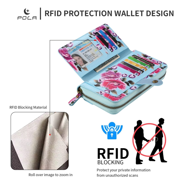 For Samsung Galaxy S24 5G POLA Flower Multi-functional Zipper Wallet Leather Phone Case(Sky Blue) - HoMEdemic™ 
