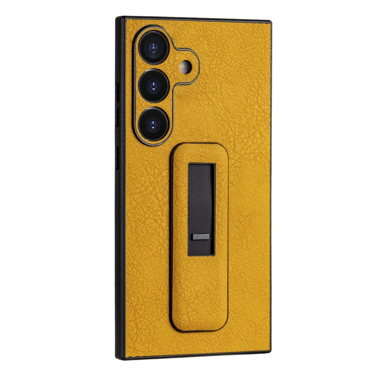 For Samsung Galaxy S24 5G PU Leather Push-pull Bracket Shockproof Phone Case(Yellow) - HoMEdemic™ 