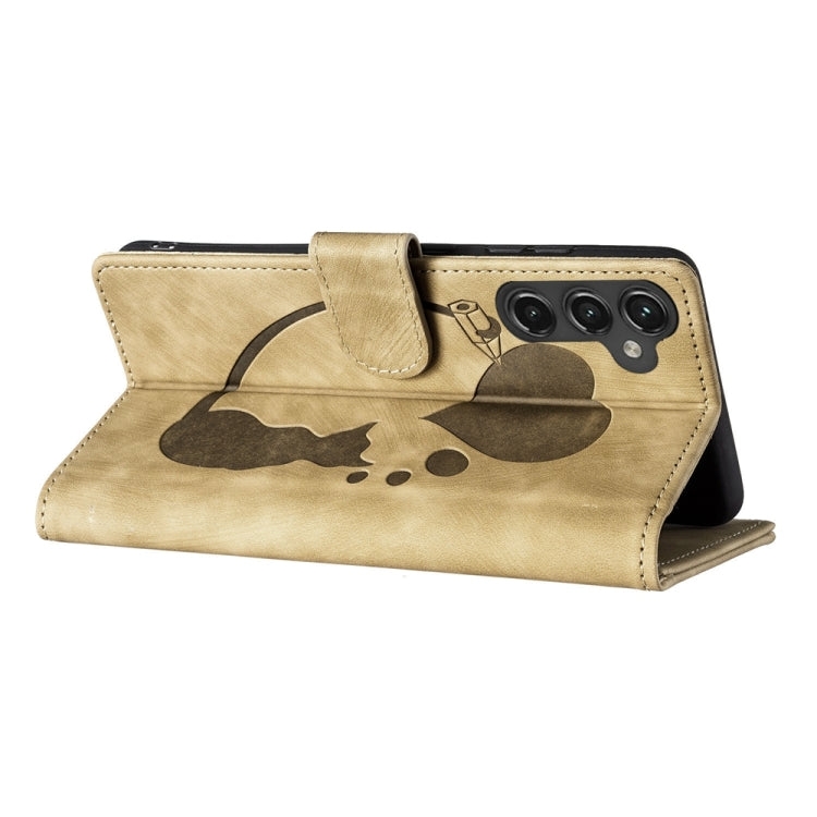 For Samsung Galaxy S24 5G Pen Heart Cat Embossed Leather Phone Case(Apricot) - HoMEdemic™ 