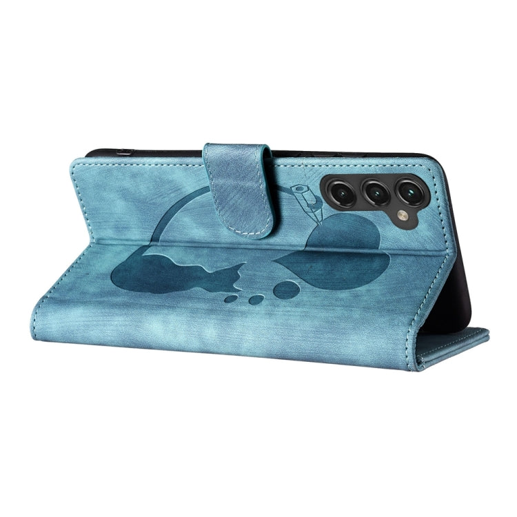 For Samsung Galaxy S24 5G Pen Heart Cat Embossed Leather Phone Case(Blue) - HoMEdemic™ 