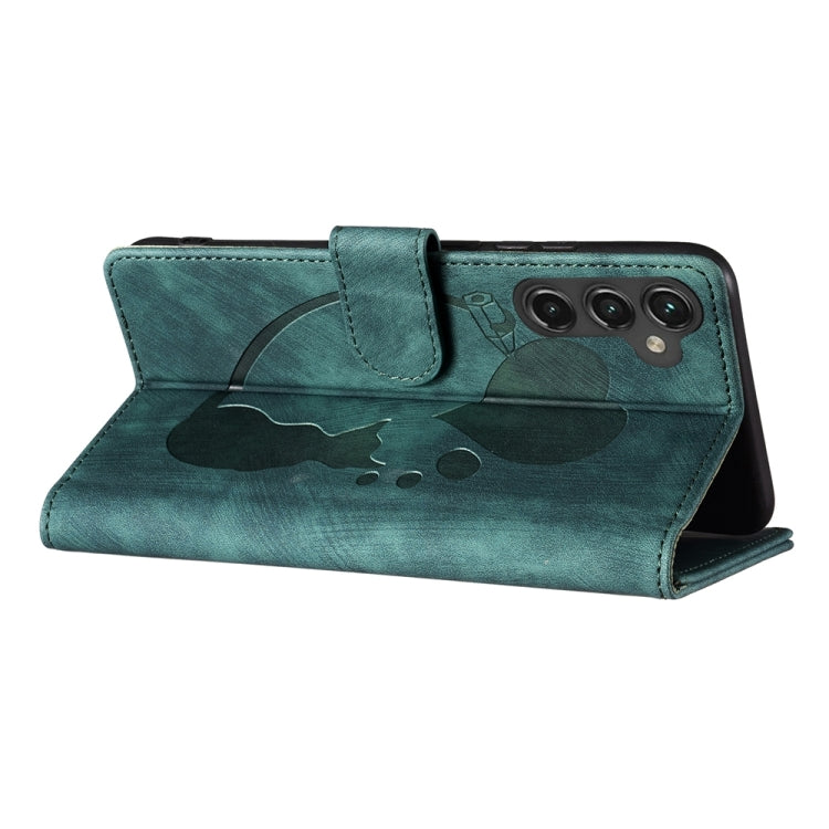 For Samsung Galaxy S24 5G Pen Heart Cat Embossed Leather Phone Case(Green) - HoMEdemic™ 