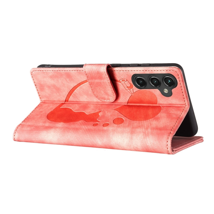 For Samsung Galaxy S24 5G Pen Heart Cat Embossed Leather Phone Case(Orange) - HoMEdemic™ 