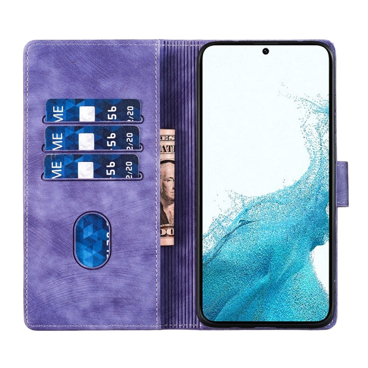 For Samsung Galaxy S24 5G Pen Heart Cat Embossed Leather Phone Case(Purple) - HoMEdemic™ 