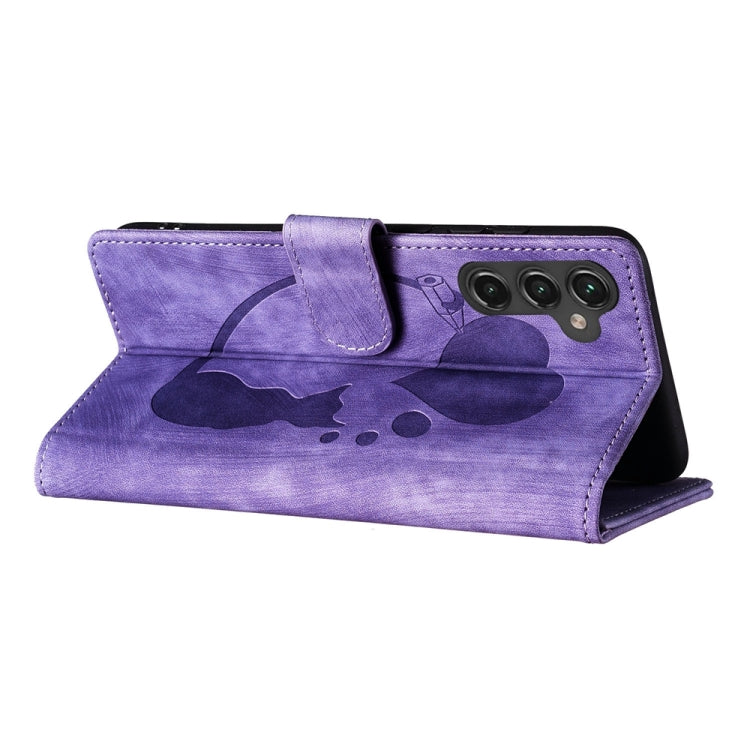 For Samsung Galaxy S24 5G Pen Heart Cat Embossed Leather Phone Case(Purple) - HoMEdemic™ 