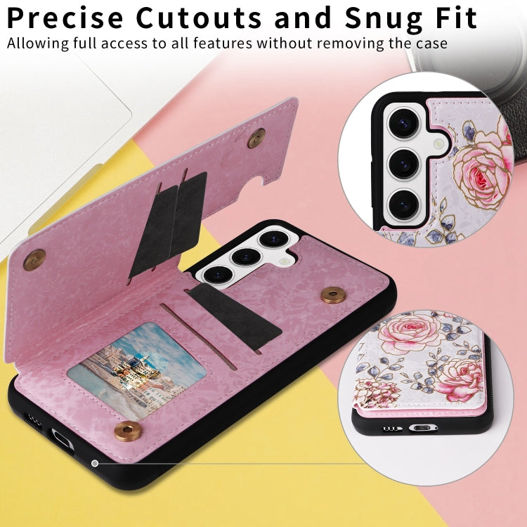 For Samsung Galaxy S24 5G Printed Double Buckle RFID Anti-theft Phone Case(Pastoral Rose) - HoMEdemic™ 