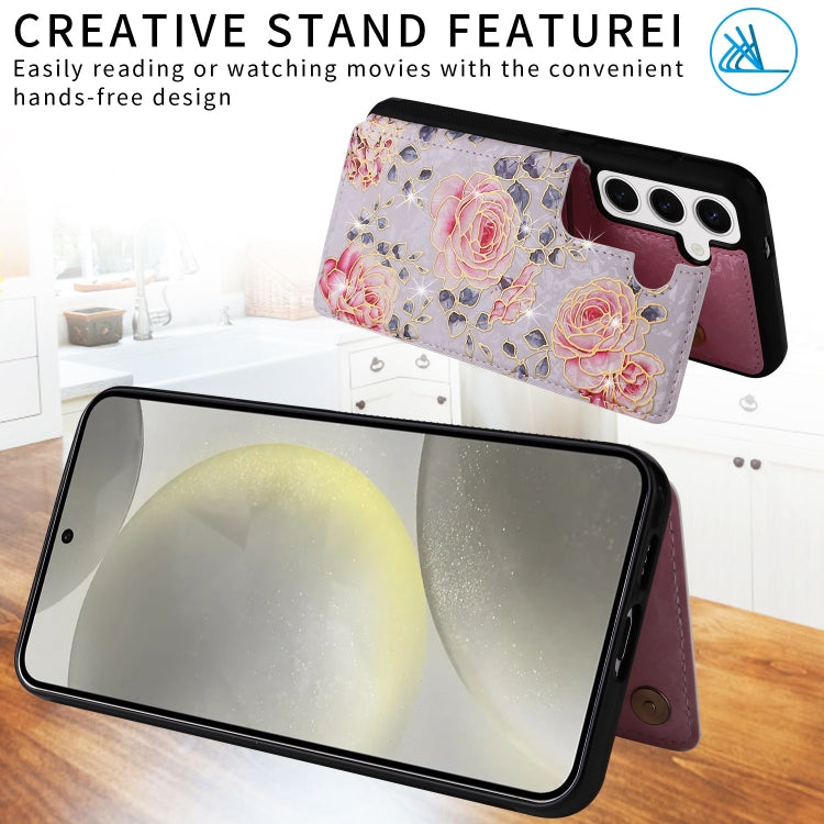 For Samsung Galaxy S24 5G Printed Double Buckle RFID Anti-theft Phone Case(Pastoral Rose) - HoMEdemic™ 