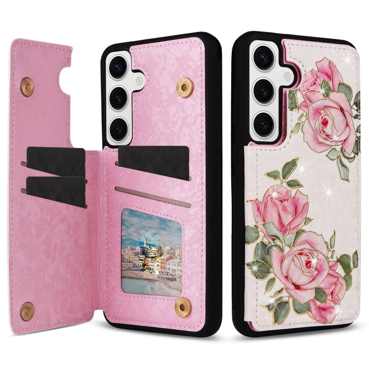 For Samsung Galaxy S24 5G Printed Double Buckle RFID Anti-theft Phone Case(Rose) - HoMEdemic™ 