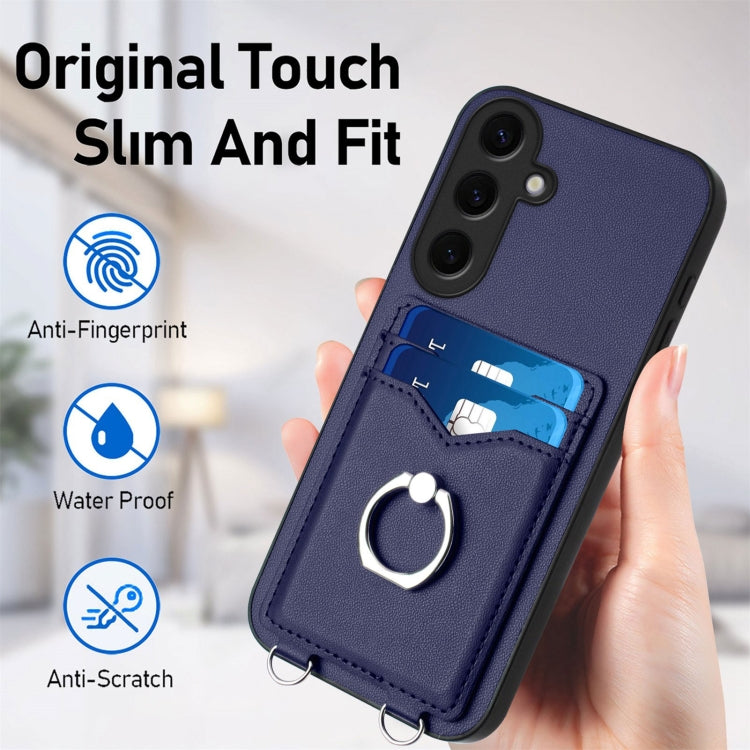 For Samsung Galaxy S24 5G R20 Crossbody Rope Ring Card Holder Phone Case(Blue) - HoMEdemic™ 