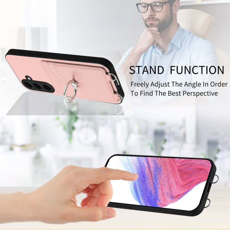 For Samsung Galaxy S24 5G R20 Crossbody Rope Ring Card Holder Phone Case(Pink) - HoMEdemic™ 