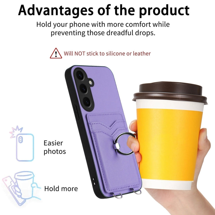 For Samsung Galaxy S24 5G R20 Crossbody Rope Ring Card Holder Phone Case(Purple) - HoMEdemic™ 