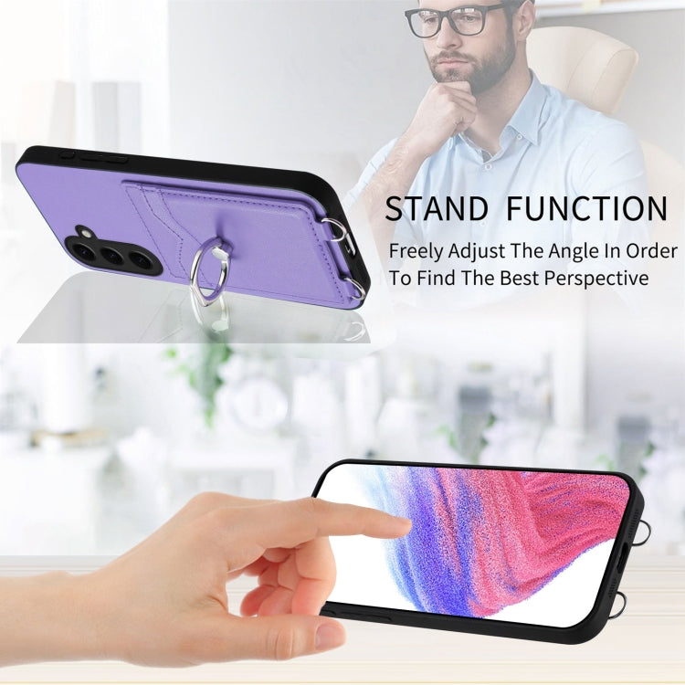 For Samsung Galaxy S24 5G R20 Crossbody Rope Ring Card Holder Phone Case(Purple) - HoMEdemic™ 