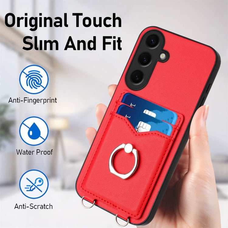 For Samsung Galaxy S24 5G R20 Crossbody Rope Ring Card Holder Phone Case(Red) - HoMEdemic™ 