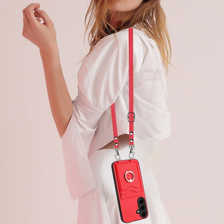 For Samsung Galaxy S24 5G R20 Crossbody Rope Ring Card Holder Phone Case(Red) - HoMEdemic™ 