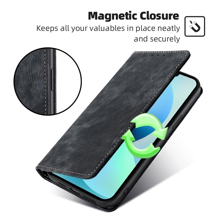 For Samsung Galaxy S24 5G RFID Anti-theft Brush Magnetic Leather Phone Case(Black) - HoMEdemic™ 