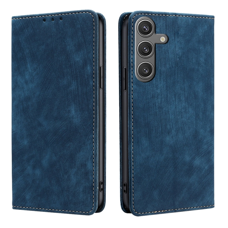 For Samsung Galaxy S24 5G RFID Anti-theft Brush Magnetic Leather Phone Case(Blue) - HoMEdemic™ 