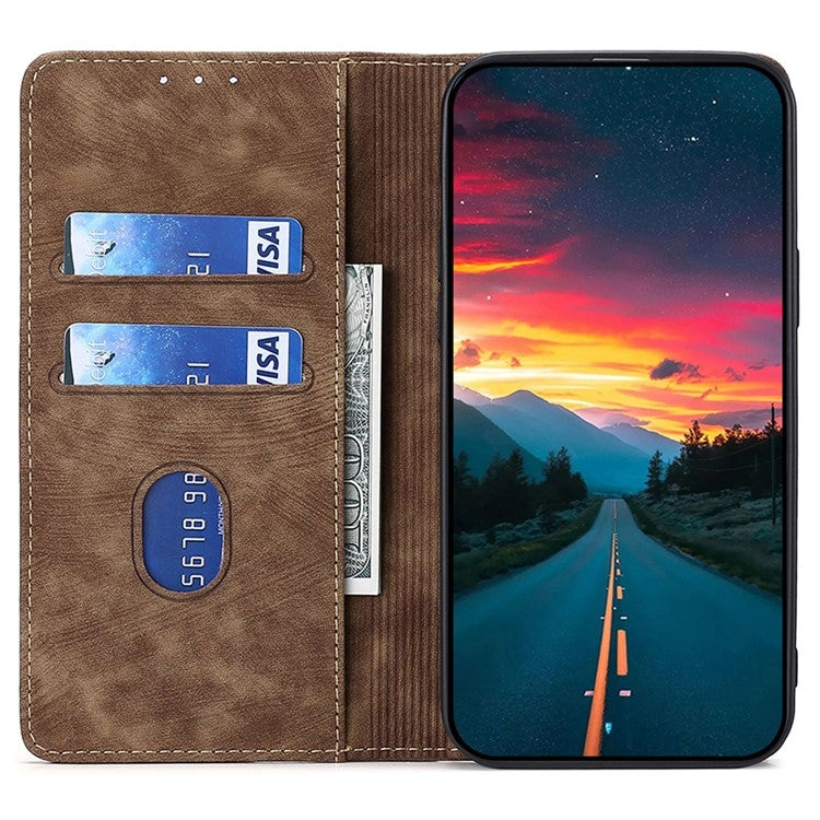 For Samsung Galaxy S24 5G RFID Anti-theft Brush Magnetic Leather Phone Case(Brown) - HoMEdemic™ 