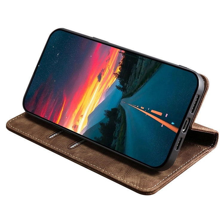For Samsung Galaxy S24 5G RFID Anti-theft Brush Magnetic Leather Phone Case(Brown) - HoMEdemic™ 
