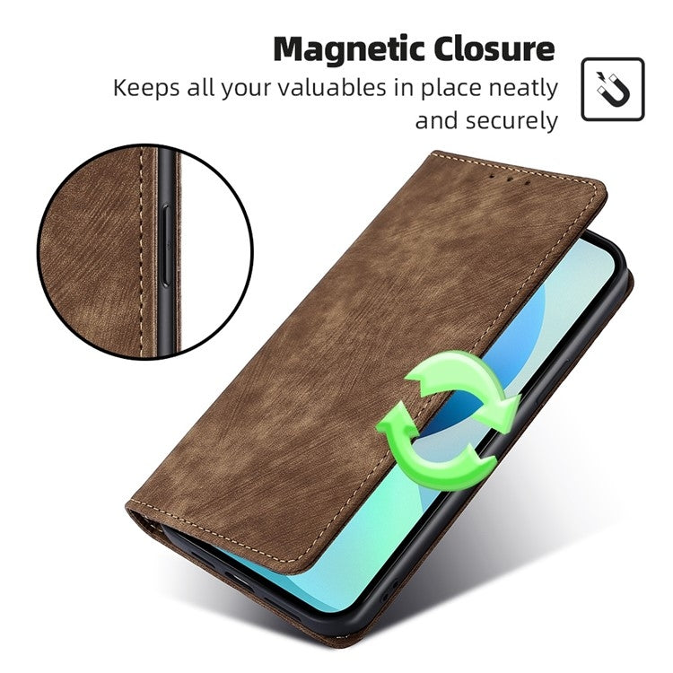 For Samsung Galaxy S24 5G RFID Anti-theft Brush Magnetic Leather Phone Case(Brown) - HoMEdemic™ 