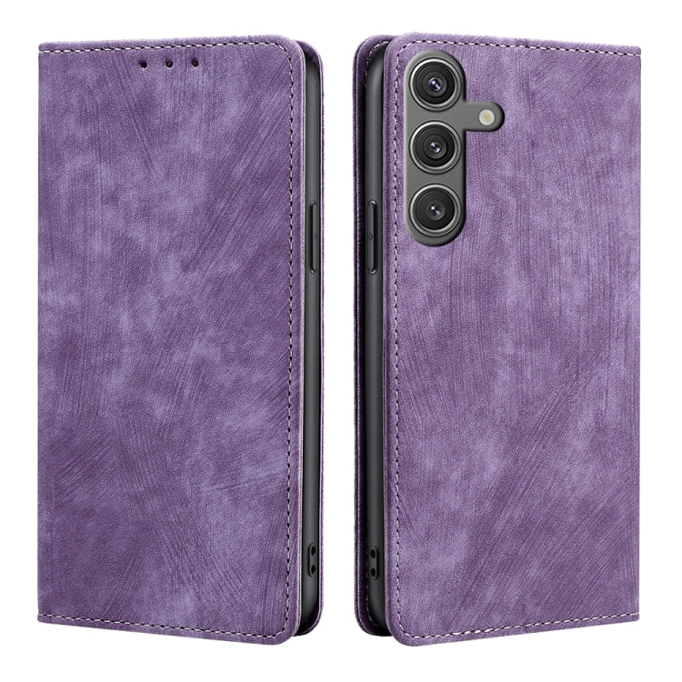 For Samsung Galaxy S24 5G RFID Anti-theft Brush Magnetic Leather Phone Case(Purple) - HoMEdemic™ 