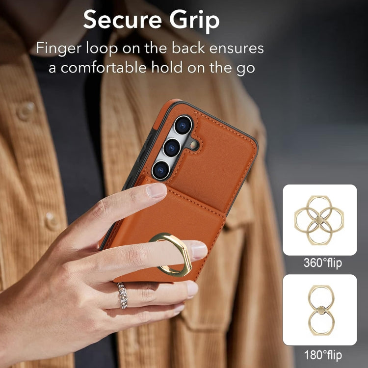 For Samsung Galaxy S24 5G RFID Anti-theft Card Ring Holder Phone Case(Brown) - HoMEdemic™ 