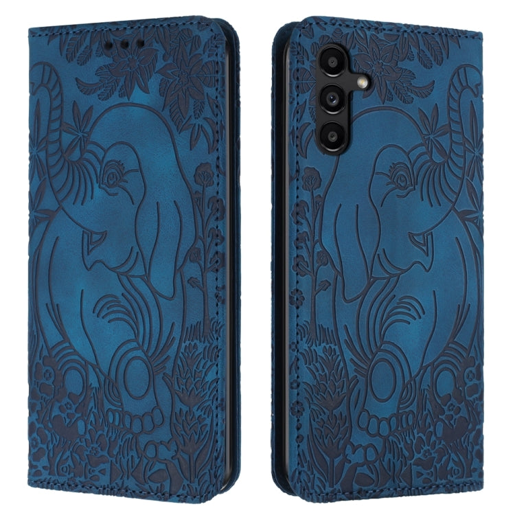 For Samsung Galaxy S24 5G Retro Elephant Embossed Leather Phone Case(Blue) - HoMEdemic™ 