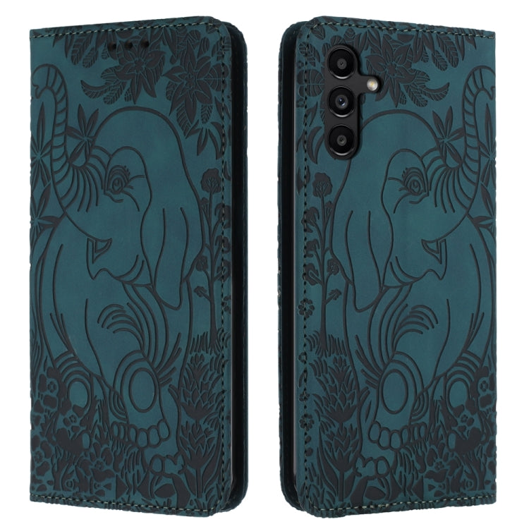 For Samsung Galaxy S24 5G Retro Elephant Embossed Leather Phone Case(Green) - HoMEdemic™ 