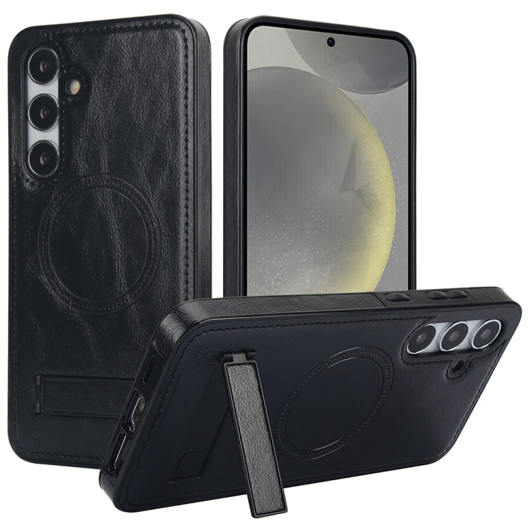 For Samsung Galaxy S24 5G Retro Leather Invisible Stand MagSafe Phone Case(Black) - HoMEdemic™ 