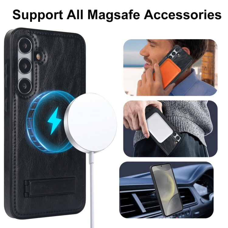 For Samsung Galaxy S24 5G Retro Leather Invisible Stand MagSafe Phone Case(Black) - HoMEdemic™ 