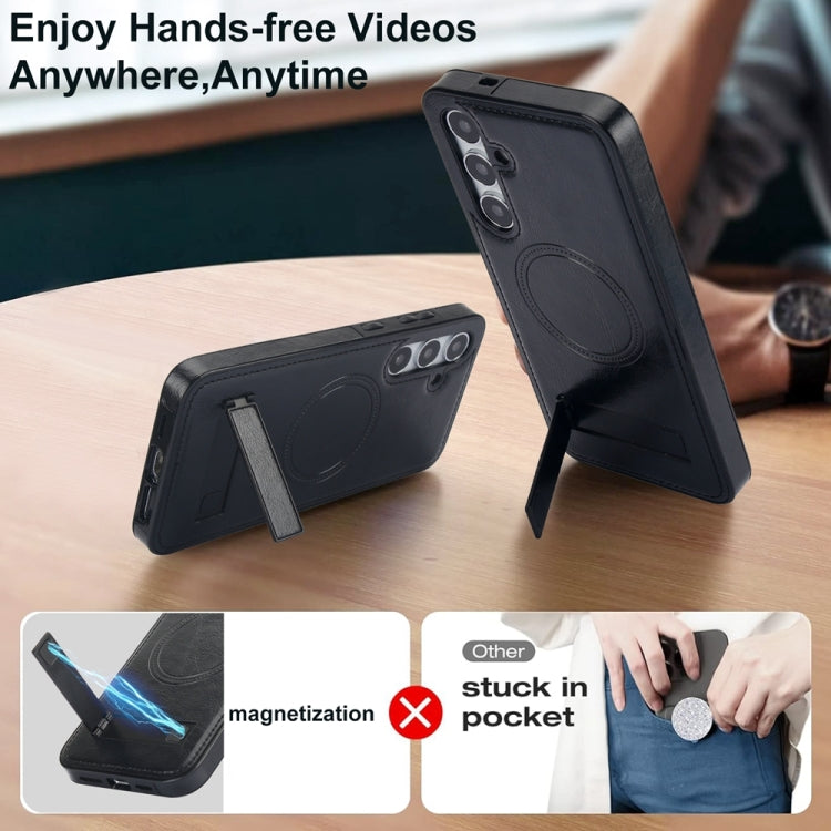 For Samsung Galaxy S24 5G Retro Leather Invisible Stand MagSafe Phone Case(Black) - HoMEdemic™ 