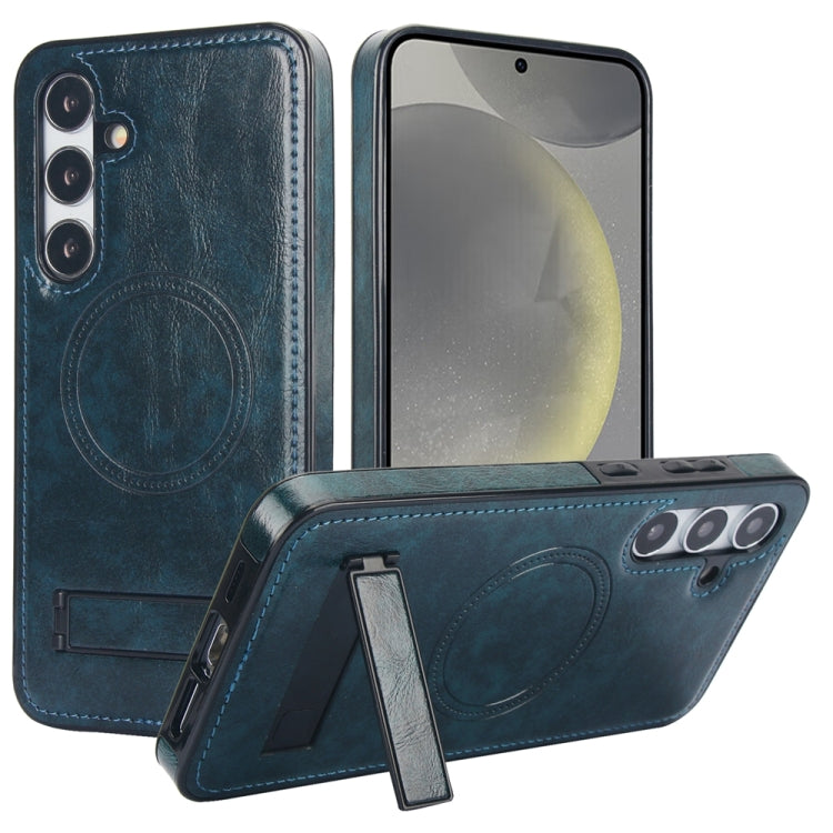 For Samsung Galaxy S24 5G Retro Leather Invisible Stand MagSafe Phone Case(Blue) - HoMEdemic™ 